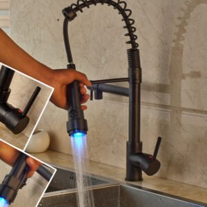 LED Color Changing Bronze Dual Spout Kitchen Faucet Tap