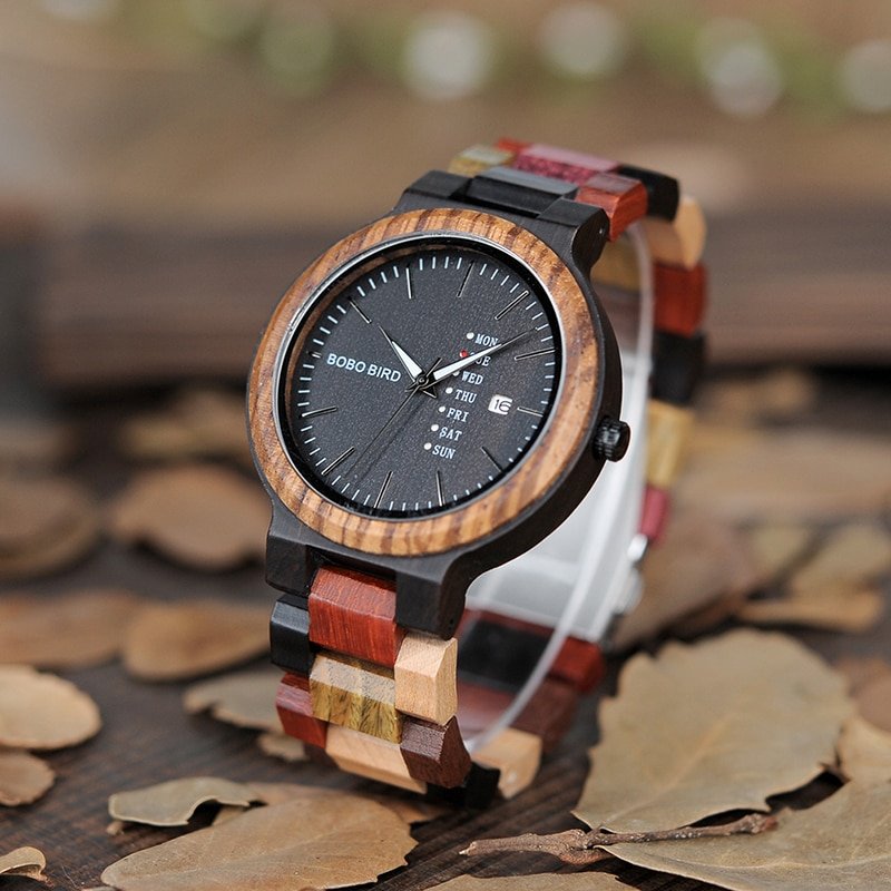 Wooden Watch with Colorful Band