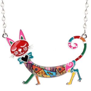 Enamel Necklace with Cat Pendant