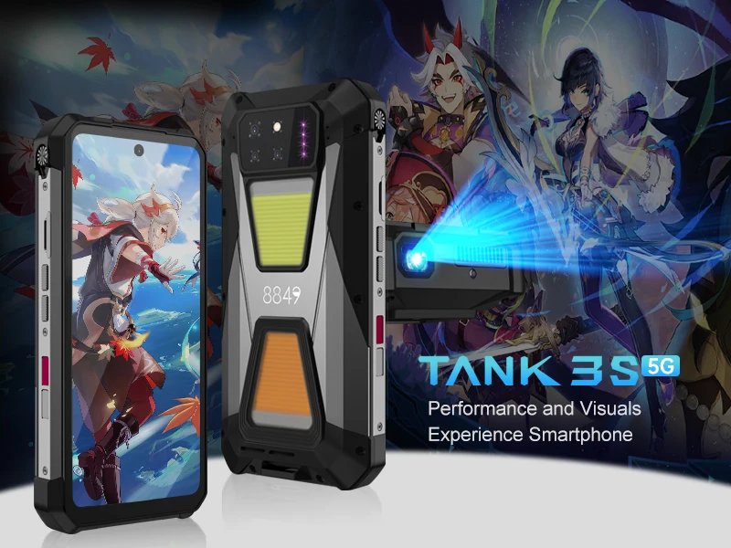 8849 Tank 3S Unihertz Rugged Smartphone with Projector 5G 24/32GB RAM 256/512GB ROM Dimensity 8200 64MP Night Vision Phone