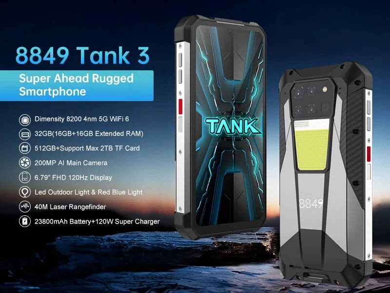 8849 Tank 3 Rugged Smartphone Android 5G 32+512GB 23800mAh 120W Charger 200MP 120Hz GPS Dual SIM Cell Phone