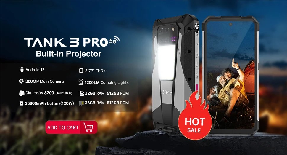 8849 Tank 3 Rugged Smartphone Android 5G 32+512GB 23800mAh 120W Charger 200MP 120Hz GPS Dual SIM Cell Phone