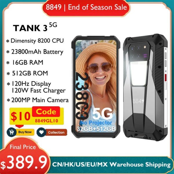 8849 Tank 3 Rugged Smartphone Android 5G 32+512GB 23800mAh 120W Charger 200MP 120Hz GPS Dual SIM Cell Phone