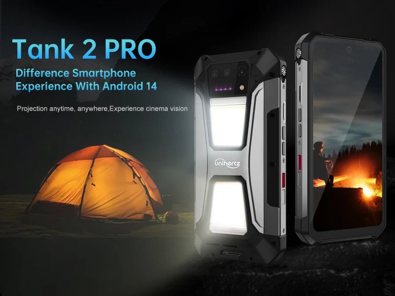 Unihertz 8849 Tank 2 PRO Rugged Smartphone with Projector Android 14 24GB 512GB Mobile Phone 23800mAh 120W Phone 6.79