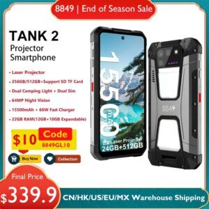 8849 Tank 2 Rugged by Unihertz Projector 22GB RAM 256GB ROM 108MP Camping Light 64MP Super Night Vision G99 15500mAh TF NFC