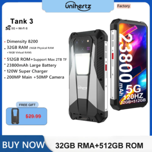 Unihertz Tank 3 8849 Android 13 Smartphone Rugged 23800mAh 32GB 512GB 200MP 5G Mobile Phone Waterproof 120W Night Vision Phones