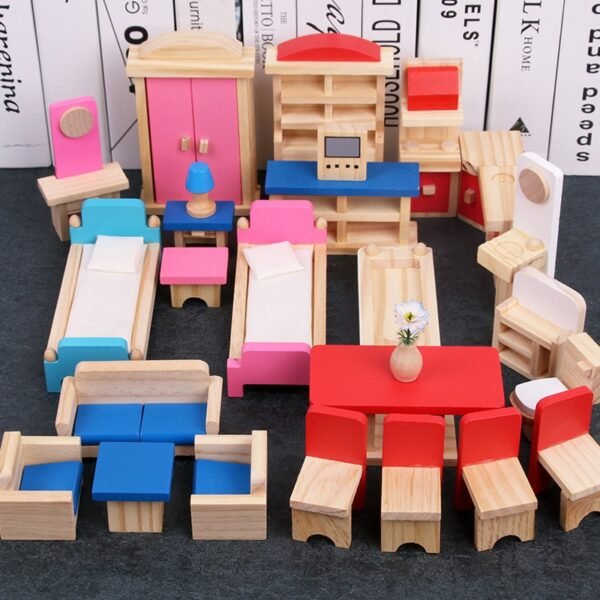 Miniature Colorful Wooden Furniture Set for Doll House - Image 4