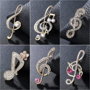 Crystal Musical Note Brooch