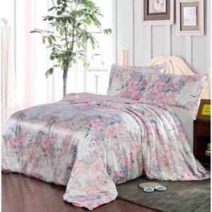 Floral Printed Silk Bedding Set 3 Pcs