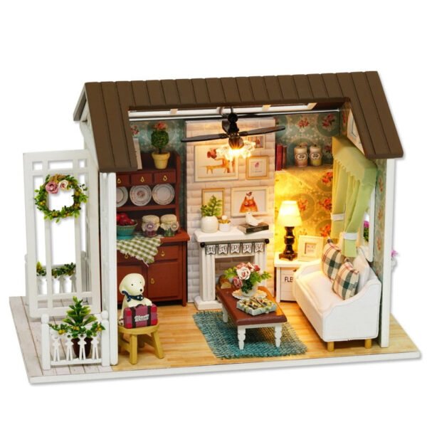 Miniature Three-Colored DIY Doll House with Furniture - Image 4