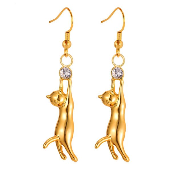Cute Cat Rhinestone Dangle Women's Drop Earrings - Image 4
