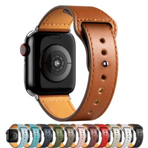 Casual Leather Apple Solid Watch Strap