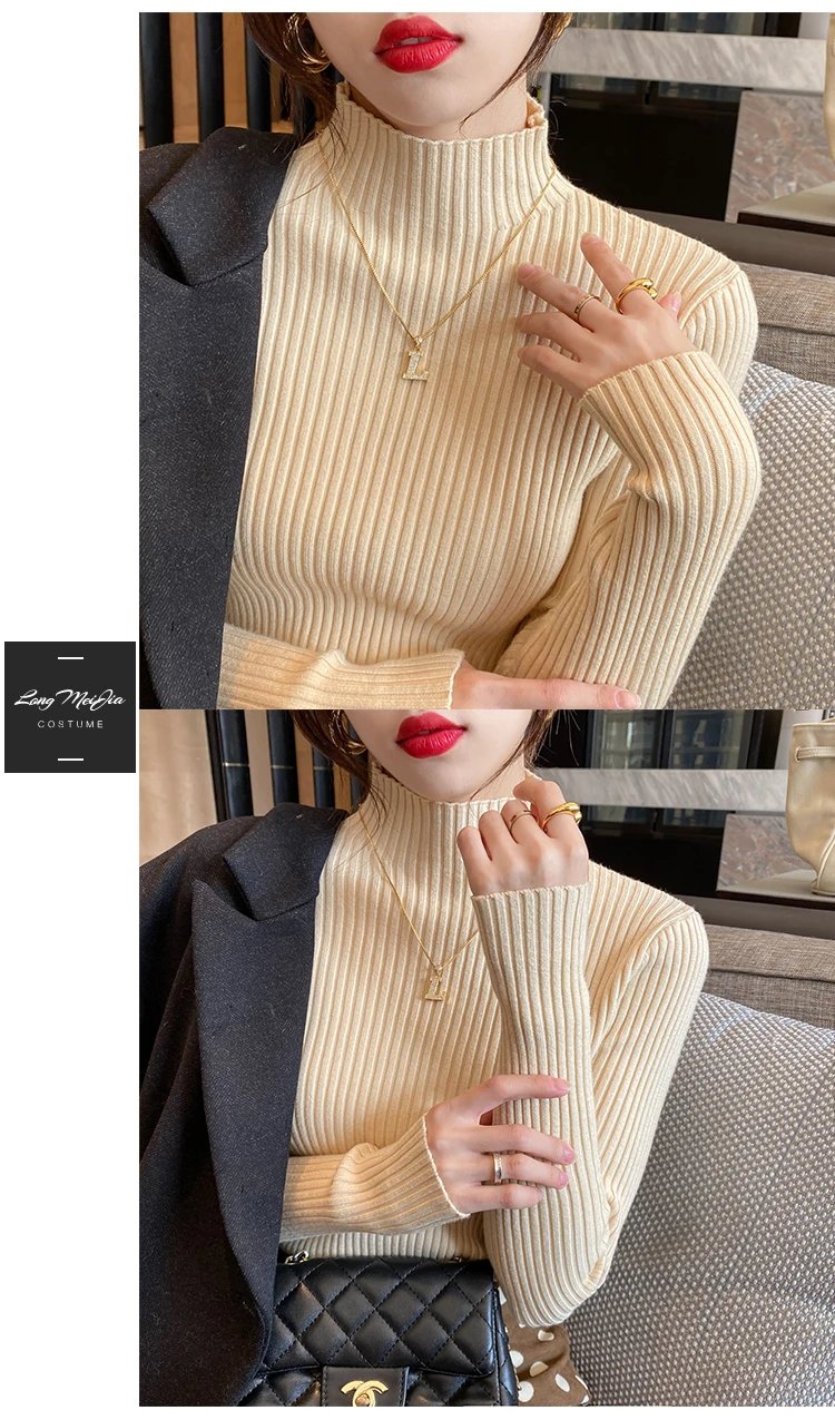 Elegant Solid Basic Knitted Tops Women Turtlneck Sweater Long Sleeve Casual Slim Pullover Korean Fashion Simple Chic Clothes Elegant Solid Basic Knitted Tops Women Turtlneck Sweater Long Sleeve Casual Slim Pullover Korean Fashion Simple Chic Clothes