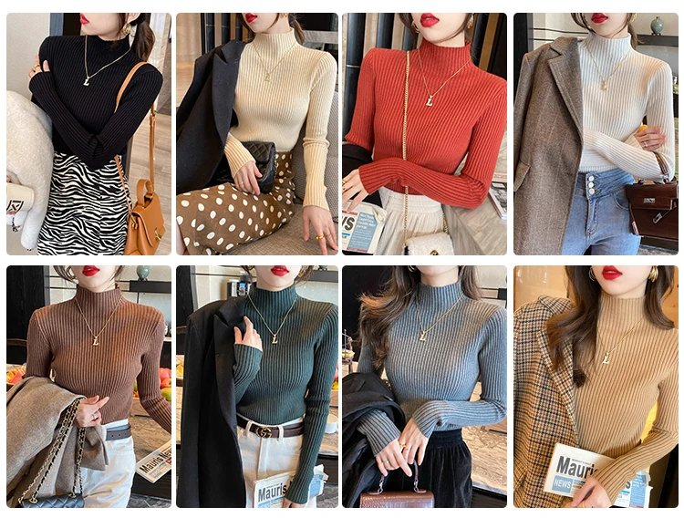 Elegant Solid Basic Knitted Tops Women Turtlneck Sweater Long Sleeve Casual Slim Pullover Korean Fashion Simple Chic Clothes Elegant Solid Basic Knitted Tops Women Turtlneck Sweater Long Sleeve Casual Slim Pullover Korean Fashion Simple Chic Clothes