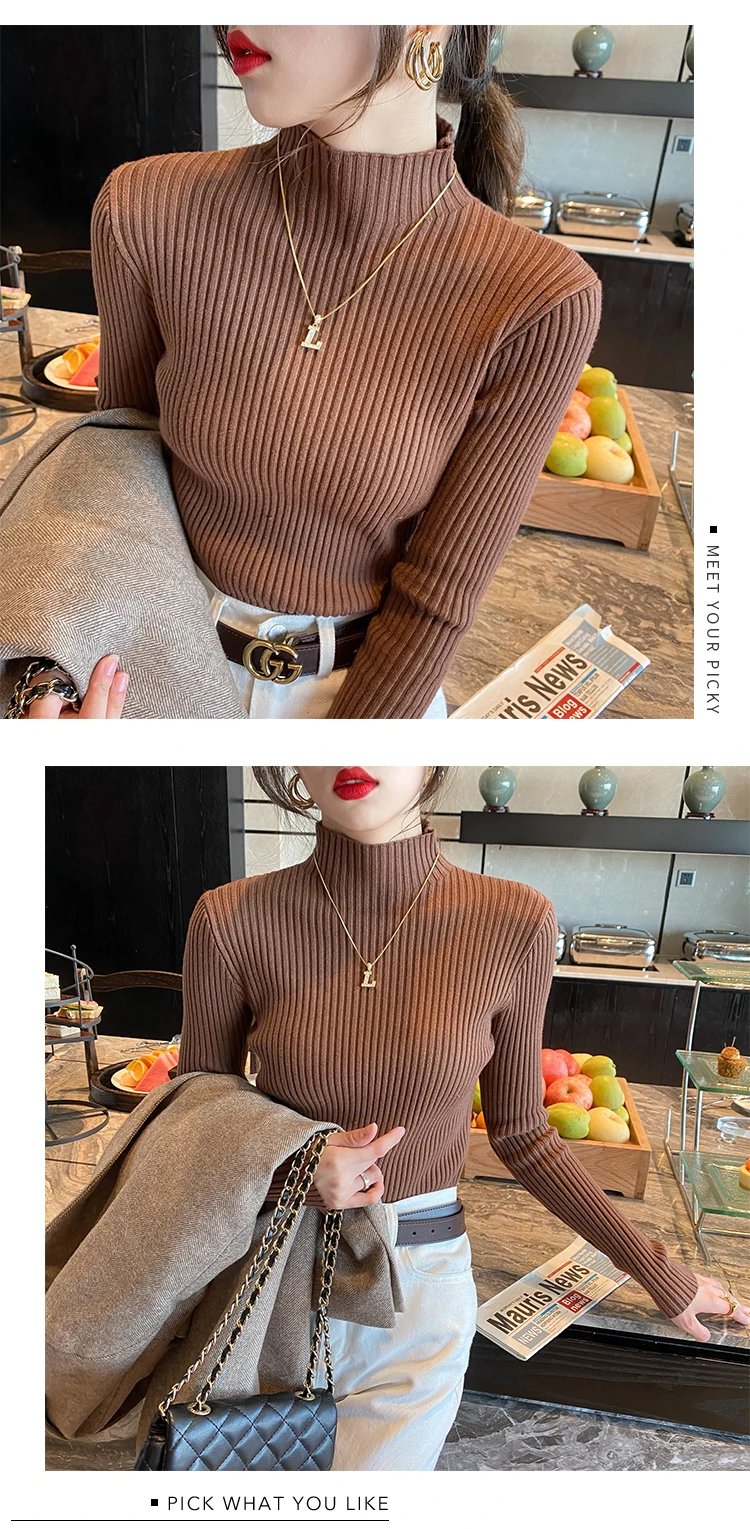 Elegant Solid Basic Knitted Tops Women Turtlneck Sweater Long Sleeve Casual Slim Pullover Korean Fashion Simple Chic Clothes Elegant Solid Basic Knitted Tops Women Turtlneck Sweater Long Sleeve Casual Slim Pullover Korean Fashion Simple Chic Clothes