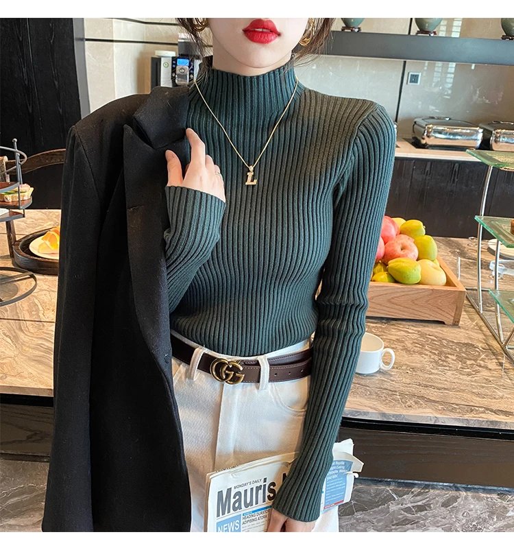 Elegant Solid Basic Knitted Tops Women Turtlneck Sweater Long Sleeve Casual Slim Pullover Korean Fashion Simple Chic Clothes Elegant Solid Basic Knitted Tops Women Turtlneck Sweater Long Sleeve Casual Slim Pullover Korean Fashion Simple Chic Clothes