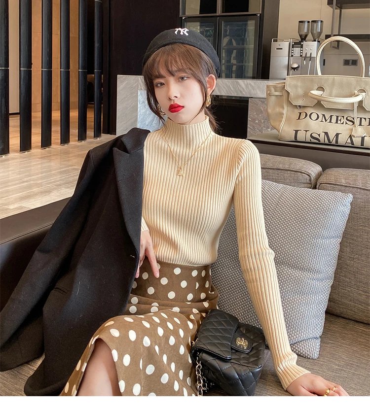 Elegant Solid Basic Knitted Tops Women Turtlneck Sweater Long Sleeve Casual Slim Pullover Korean Fashion Simple Chic Clothes Elegant Solid Basic Knitted Tops Women Turtlneck Sweater Long Sleeve Casual Slim Pullover Korean Fashion Simple Chic Clothes
