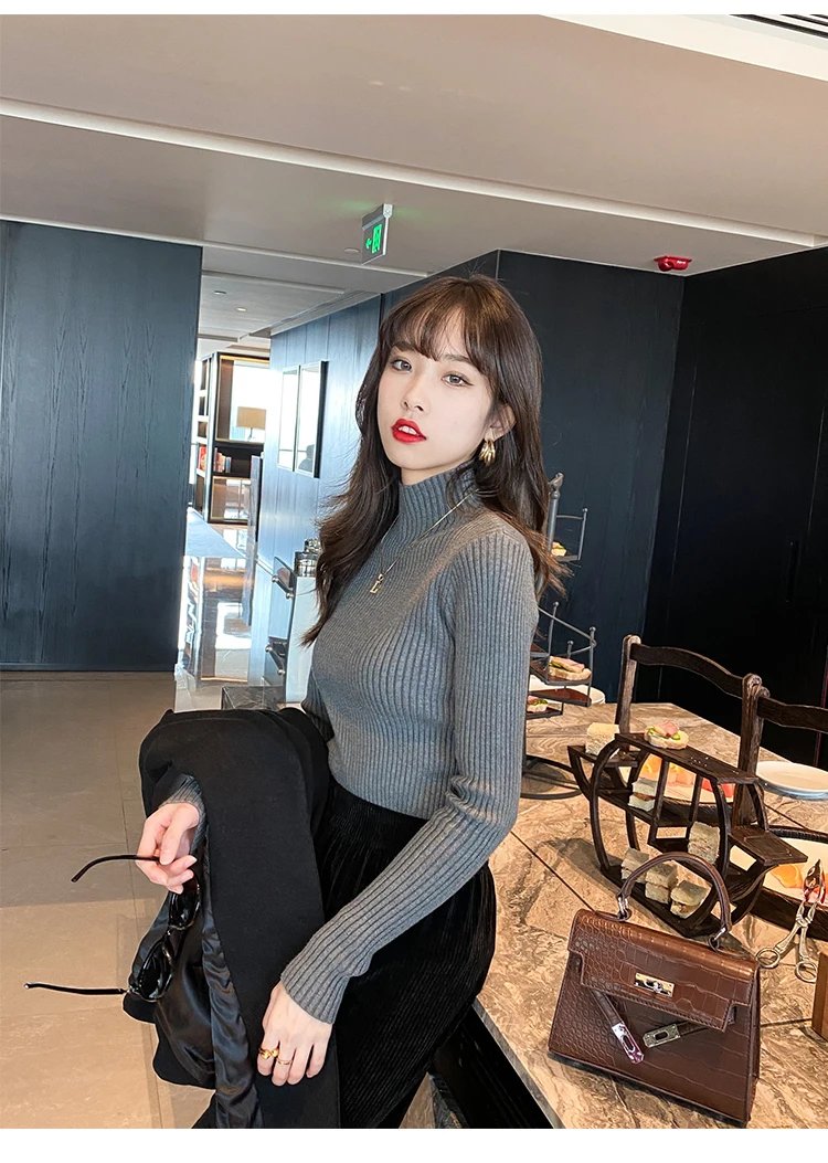 Elegant Solid Basic Knitted Tops Women Turtlneck Sweater Long Sleeve Casual Slim Pullover Korean Fashion Simple Chic Clothes Elegant Solid Basic Knitted Tops Women Turtlneck Sweater Long Sleeve Casual Slim Pullover Korean Fashion Simple Chic Clothes