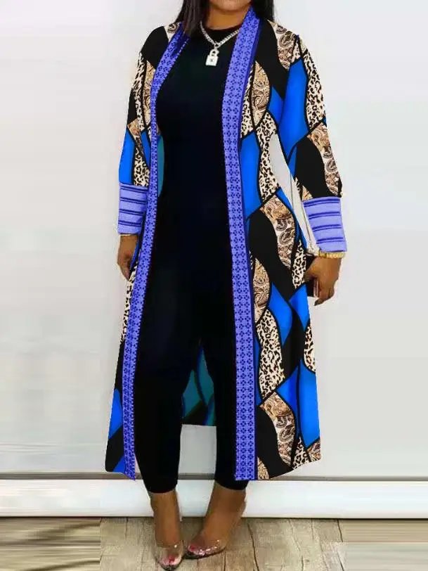 Cardigan for Women 2024 Leopard Print Open Front Longline Coat Autumn and Winter Casual Loose and Versatile Jacket Streetwear