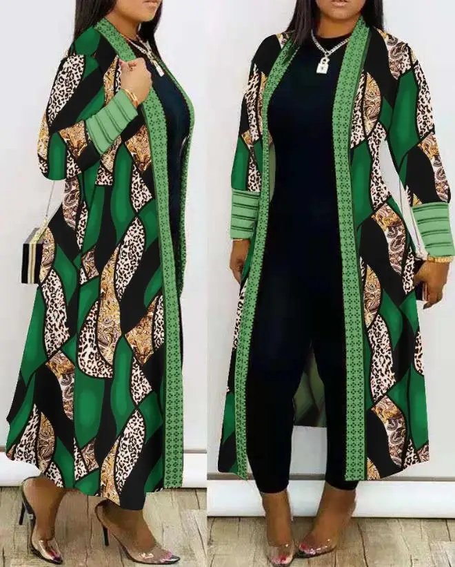 Cardigan for Women 2024 Leopard Print Open Front Longline Coat Autumn and Winter Casual Loose and Versatile Jacket Streetwear