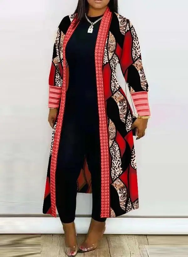 Cardigan for Women 2024 Leopard Print Open Front Longline Coat Autumn and Winter Casual Loose and Versatile Jacket Streetwear