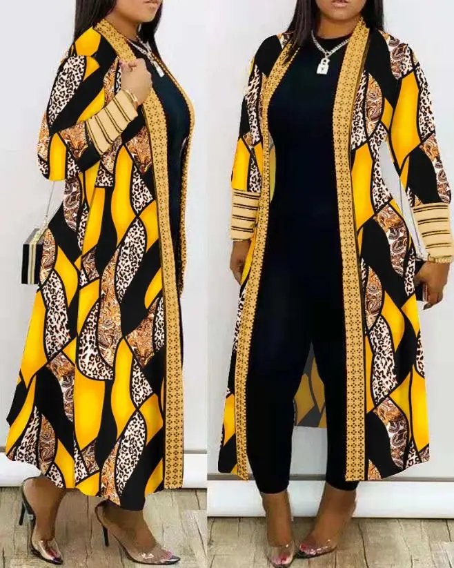 Cardigan for Women 2024 Leopard Print Open Front Longline Coat Autumn and Winter Casual Loose and Versatile Jacket Streetwear