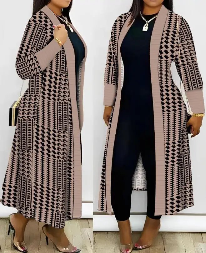 Cardigan for Women 2024 Leopard Print Open Front Longline Coat Autumn and Winter Casual Loose and Versatile Jacket Streetwear