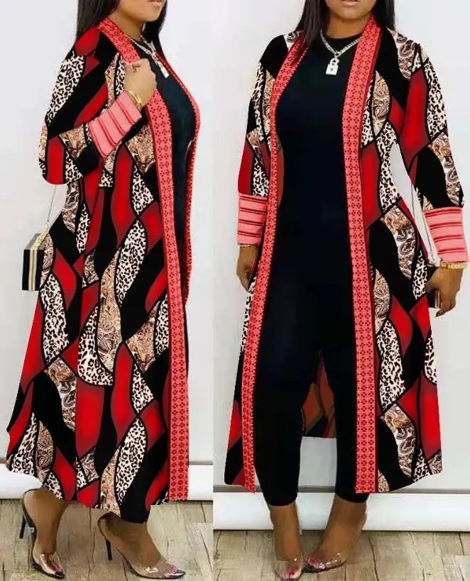 Cardigan for Women 2024 Leopard Print Open Front Longline Coat Autumn and Winter Casual Loose and Versatile Jacket Streetwear