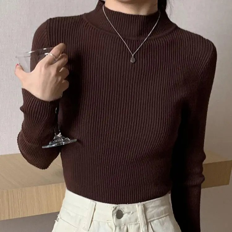 Autumn Winter Mock Neck Women Sweater Vintage Basic Solid Knitted Tops Casual Slim Pullover Korean Sweaters Simple Chic Jumpers Autumn Winter Mock Neck Women Sweater Vintage Basic Solid Knitted Tops Casual Slim Pullover Korean Sweaters Simple Chic Jumpers