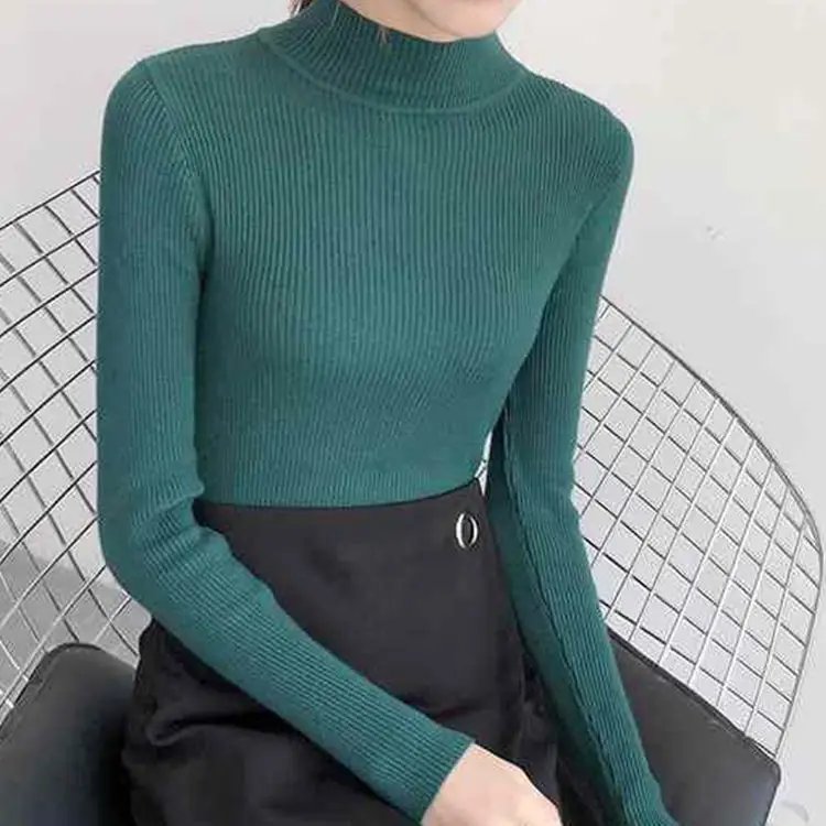 Autumn Winter Mock Neck Women Sweater Vintage Basic Solid Knitted Tops Casual Slim Pullover Korean Sweaters Simple Chic Jumpers Autumn Winter Mock Neck Women Sweater Vintage Basic Solid Knitted Tops Casual Slim Pullover Korean Sweaters Simple Chic Jumpers