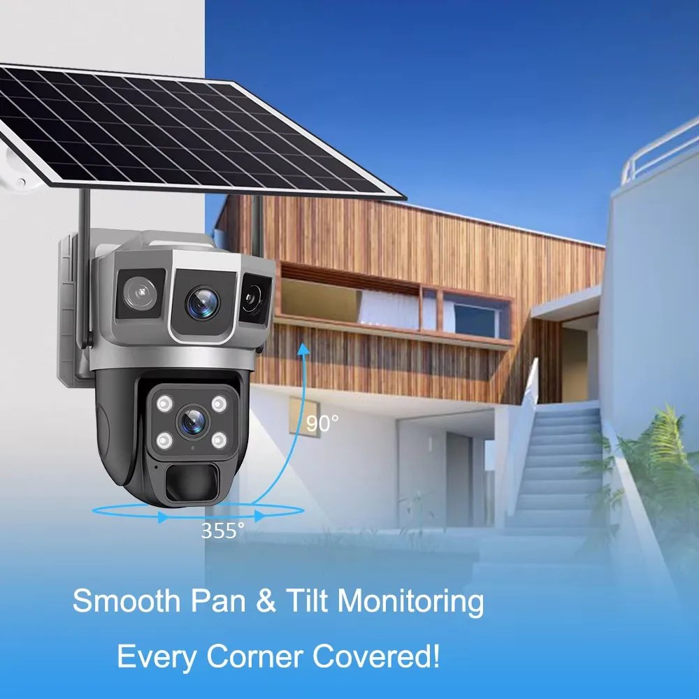 Dual Lens Three Screens WIFI Solar Camera 12MP 10X Zoom CCTV Outdoor Automatic Tracking Humanoid Detection Support PTZ IP66 Cam
