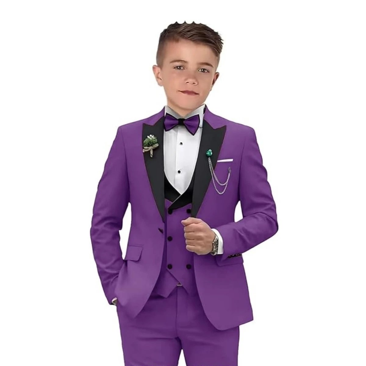 Purple Single Breasted Boy's Formal Suit Set, 4 Pieces Peaked Lapel Classy Kids Suits Smart Tuxedo From 2 to 14 Years Purple Single Breasted Boy's Formal Suit Set, 4 Pieces Peaked Lapel Classy Kids Suits Smart Tuxedo From 2 to 14 Years