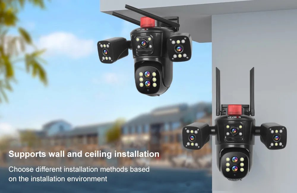 LS VISION 20MP WiFi IP Camera Four Screens 10X Zoom Wireless Outdoor PTZ CCTV Cam Five Lens Smart Tracking Wifi Surveillance Cam