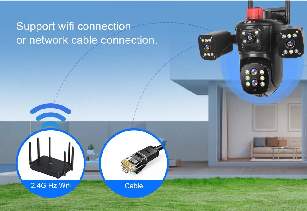 LS VISION 20MP WiFi IP Camera Four Screens 10X Zoom Wireless Outdoor PTZ CCTV Cam Five Lens Smart Tracking Wifi Surveillance Cam