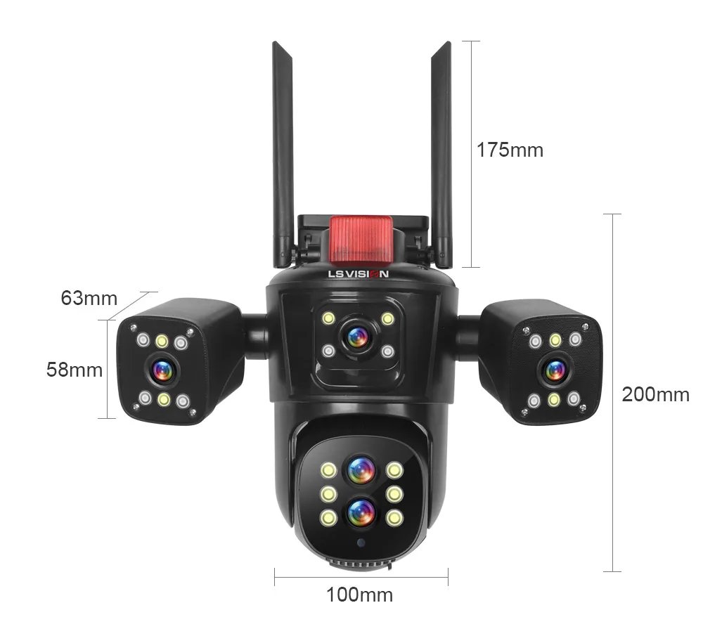 LS VISION 20MP WiFi IP Camera Four Screens 10X Zoom Wireless Outdoor PTZ CCTV Cam Five Lens Smart Tracking Wifi Surveillance Cam