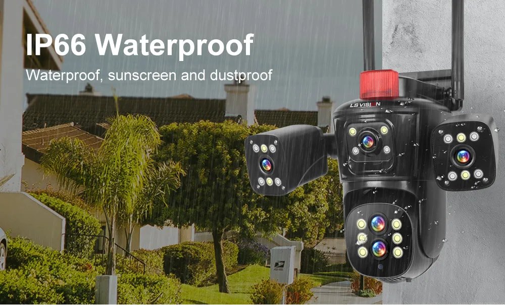 LS VISION 20MP WiFi IP Camera Four Screens 10X Zoom Wireless Outdoor PTZ CCTV Cam Five Lens Smart Tracking Wifi Surveillance Cam