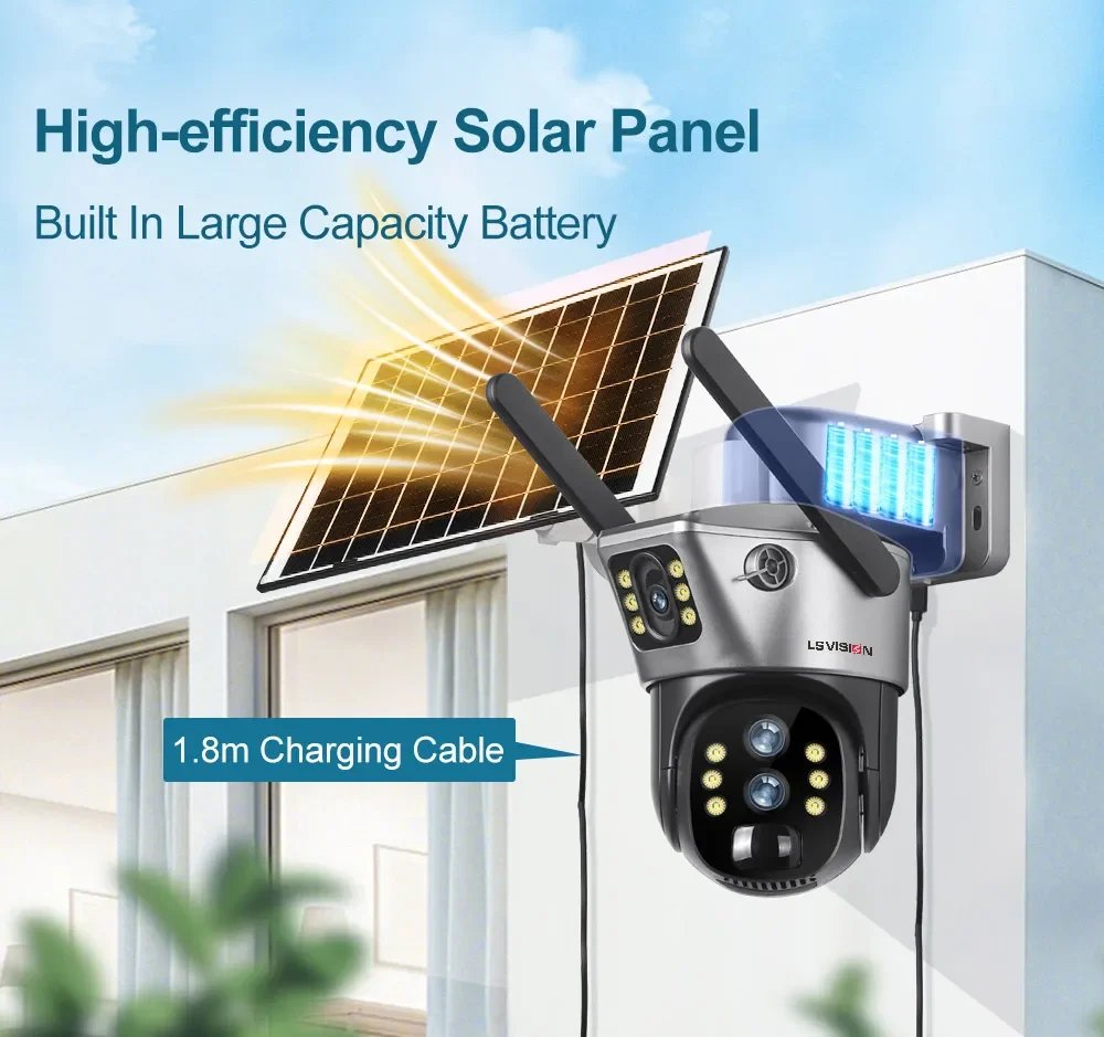 LS VISION 6K 4G Wifi Solar Camera 10x Zoom Three Lens PTZ Outdoor Surveillance CCTV IP Camara Ai Tracking Wifi Security Cam V380