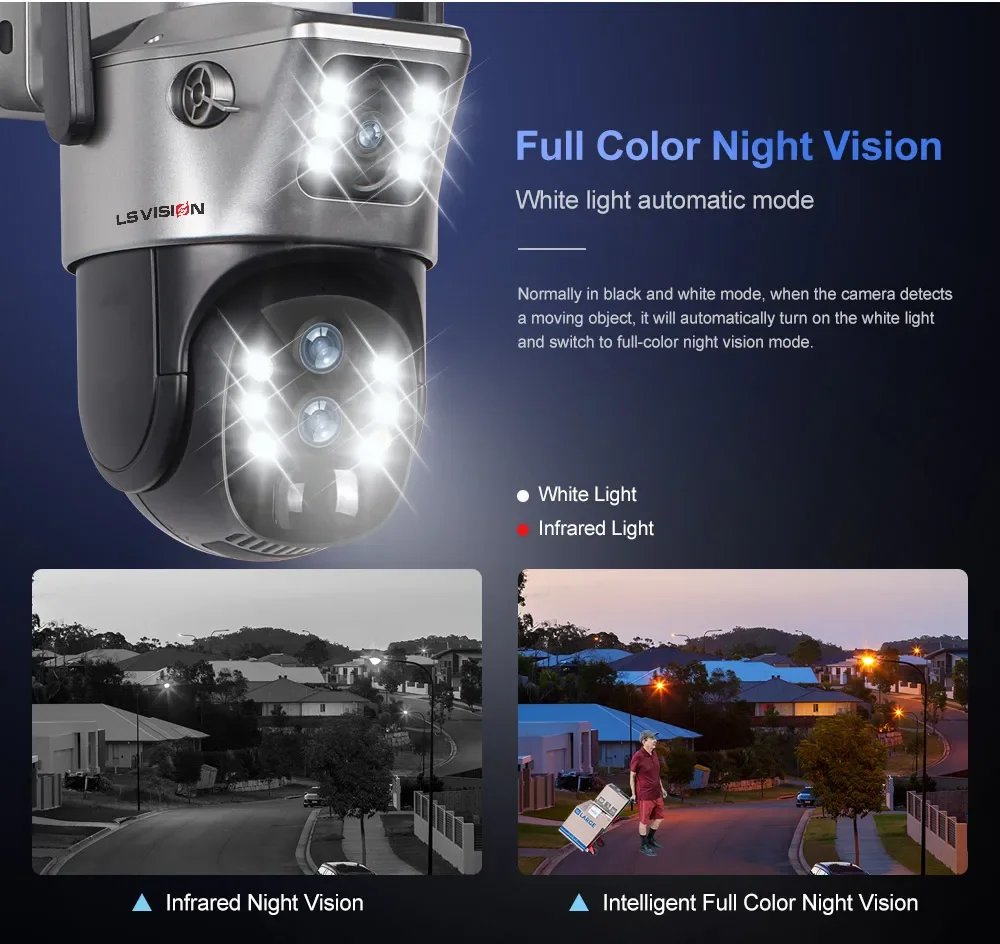LS VISION 6K 4G Wifi Solar Camera 10x Zoom Three Lens PTZ Outdoor Surveillance CCTV IP Camara Ai Tracking Wifi Security Cam V380