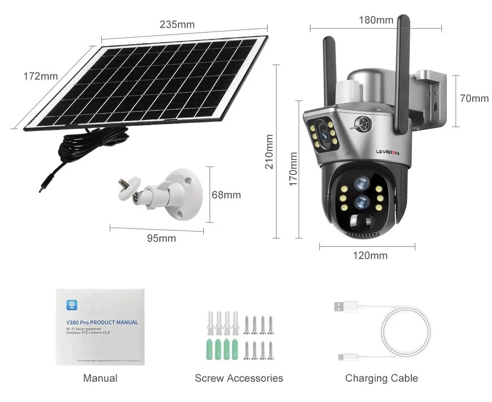 LS VISION 6K 4G Wifi Solar Camera 10x Zoom Three Lens PTZ Outdoor Surveillance CCTV IP Camara Ai Tracking Wifi Security Cam V380