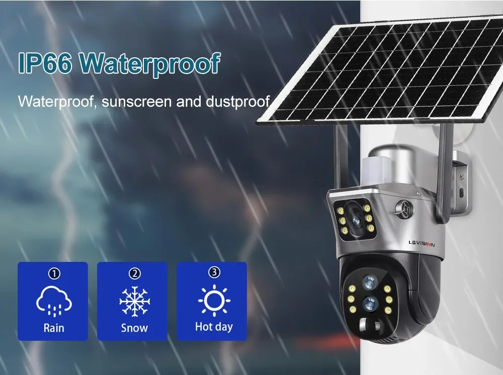 LS VISION 6K 4G Wifi Solar Camera 10x Zoom Three Lens PTZ Outdoor Surveillance CCTV IP Camara Ai Tracking Wifi Security Cam V380