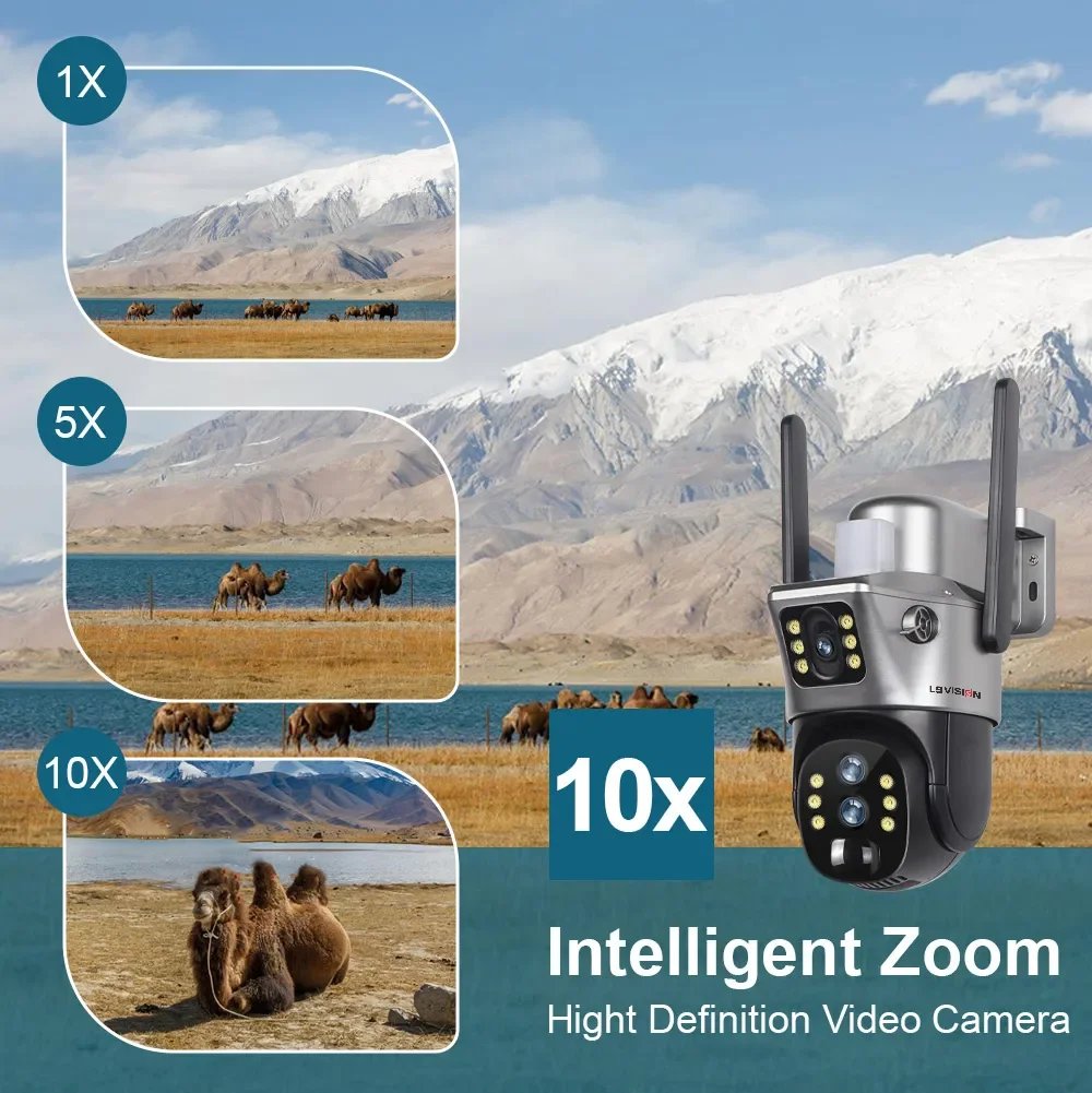 LS VISION 6K 4G Wifi Solar Camera 10x Zoom Three Lens PTZ Outdoor Surveillance CCTV IP Camara Ai Tracking Wifi Security Cam V380