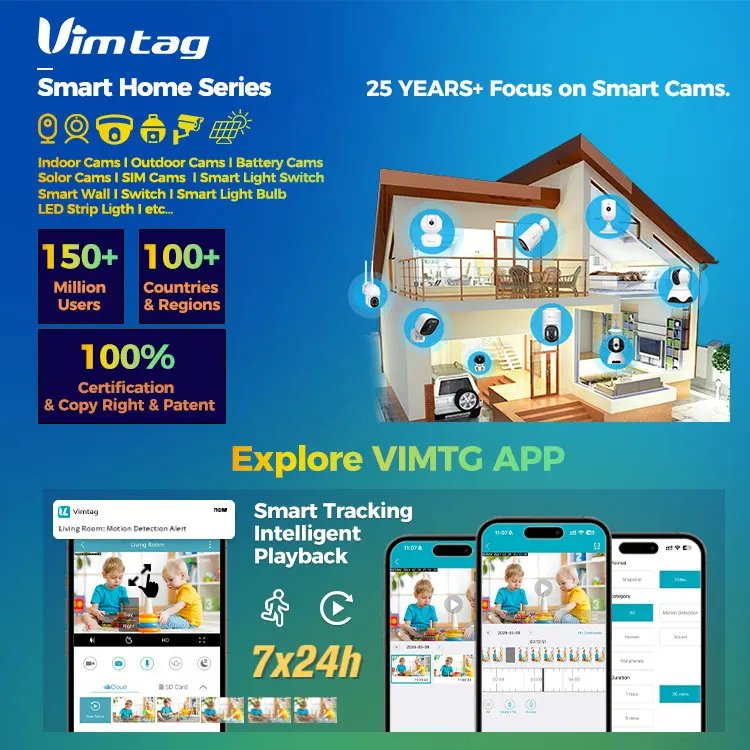 VIMTAG 4MP 360° Camera WIFI Auto Track 2-Way Audio IR Night Vision AI Human Detection IP Camera PTZ Indoor Security Surveillance