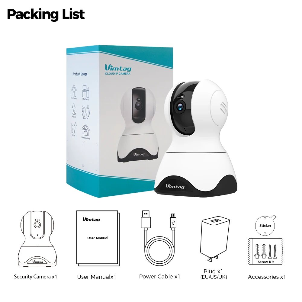VIMTAG 4MP 360° Camera WIFI Auto Track 2-Way Audio IR Night Vision AI Human Detection IP Camera PTZ Indoor Security Surveillance