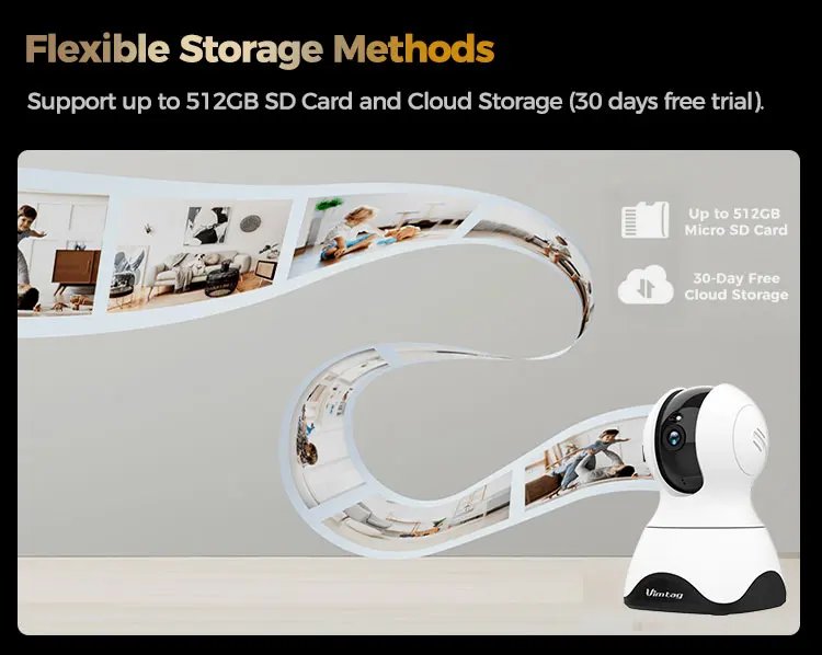 VIMTAG 4MP 360° Camera WIFI Auto Track 2-Way Audio IR Night Vision AI Human Detection IP Camera PTZ Indoor Security Surveillance
