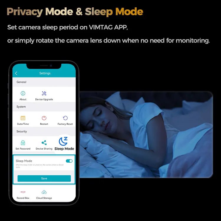 VIMTAG 4MP 360° Camera WIFI Auto Track 2-Way Audio IR Night Vision AI Human Detection IP Camera PTZ Indoor Security Surveillance