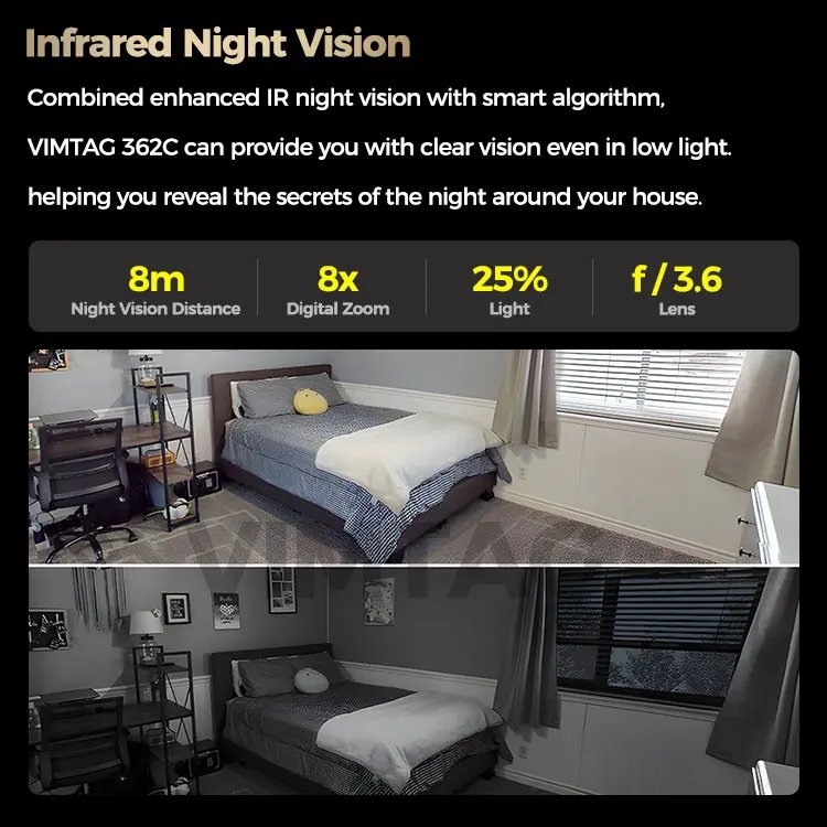 VIMTAG 4MP 360° Camera WIFI Auto Track 2-Way Audio IR Night Vision AI Human Detection IP Camera PTZ Indoor Security Surveillance