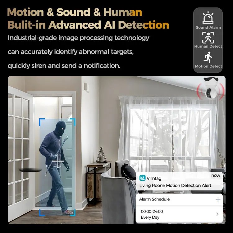 VIMTAG 4MP 360° Camera WIFI Auto Track 2-Way Audio IR Night Vision AI Human Detection IP Camera PTZ Indoor Security Surveillance