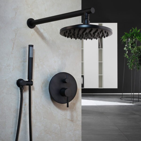 Black Round Modern Wall Mounted Shower Set
