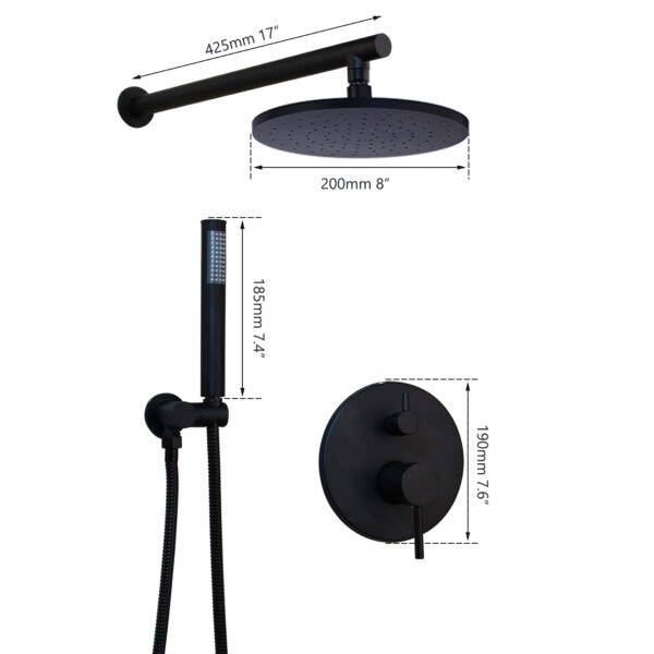 Black Round Modern Wall Mounted Shower Set - Image 4