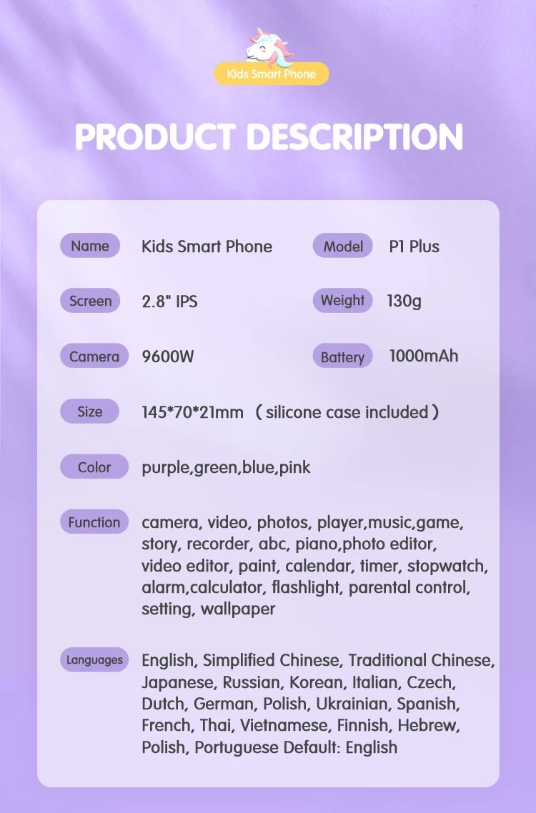 Kids Muscial Smart Phone Toys Cartoon Unicorn Touchscreen Baby Mobile for Girls Boys Educational Toys Birthday Christmas Gifts